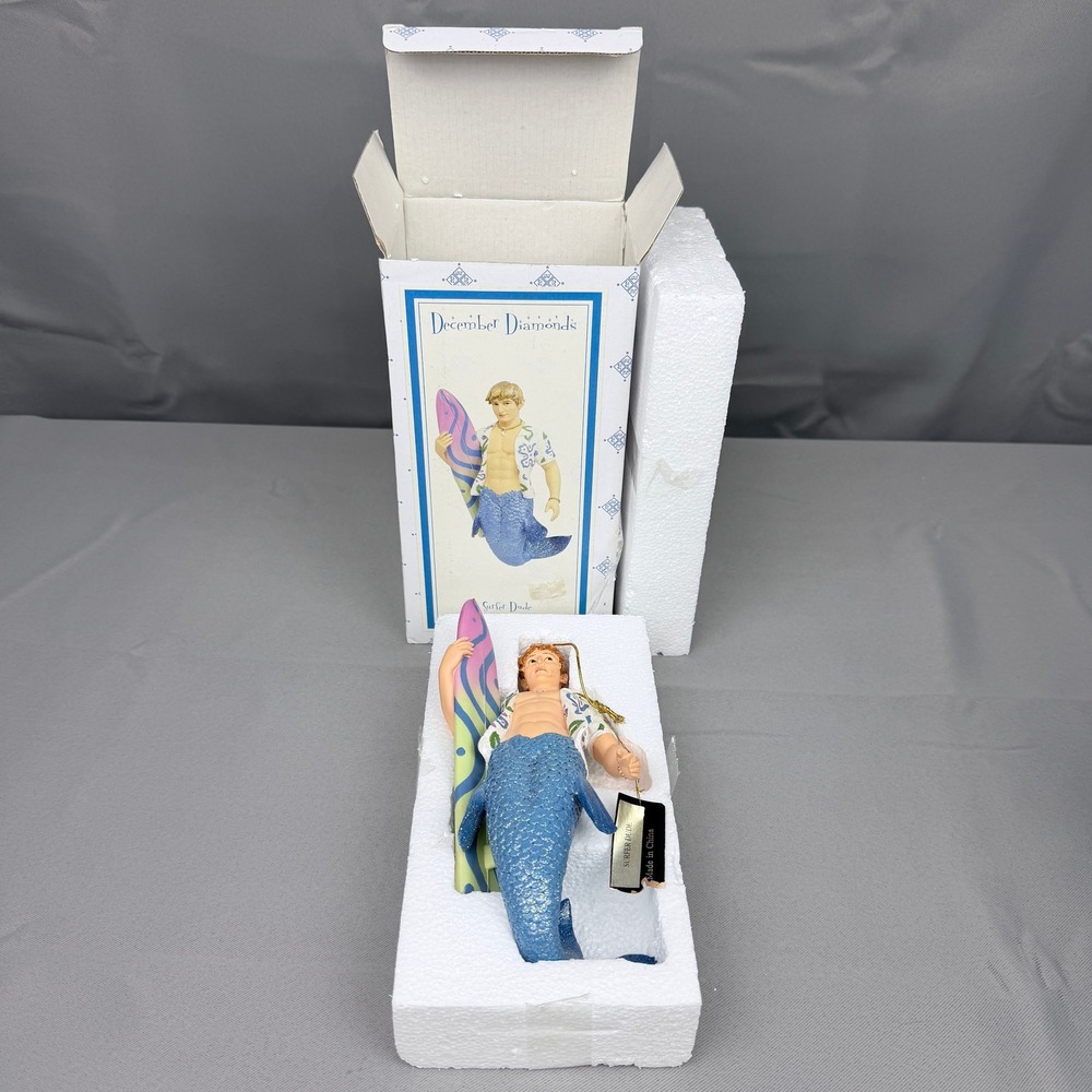 December Diamonds Surfer Dude Merman Ornament 55-90326 Retired 2006 Blue Glitter